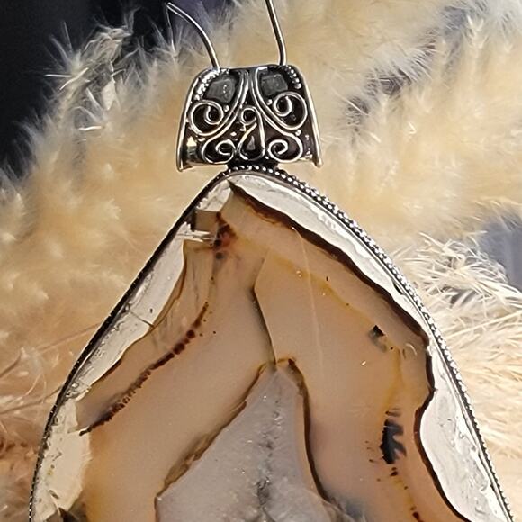 Striking Natural Agate Slice Pendant, Sterling Silver Statement Necklace - Picture 2 of 10